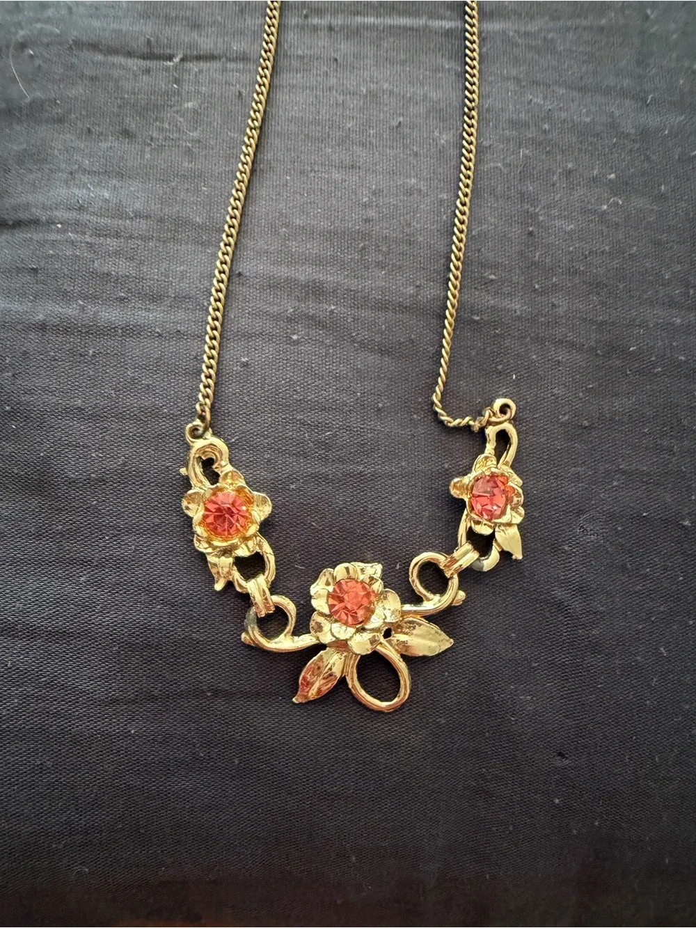 Gold Floral Pink Crystal Necklace - Women Jewelry